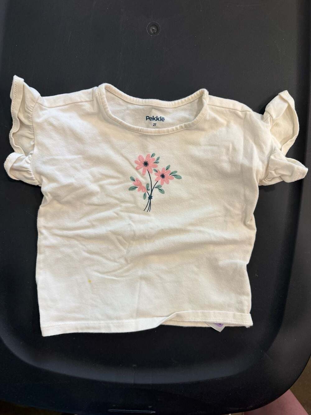 Pekkle Toddler Girls Floral Ruffle Sleeve Top Size 2T Off White